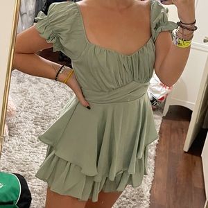 Sage green romper from saints and secrets
